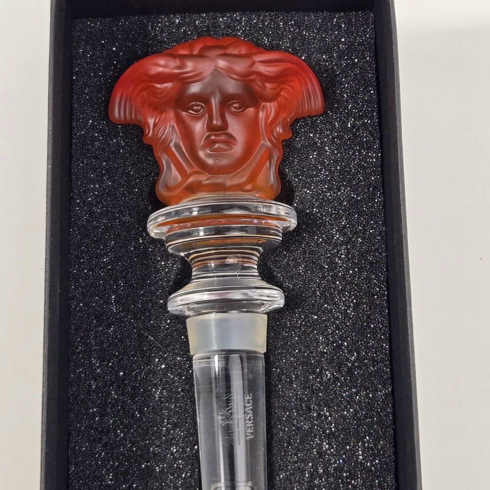 Versace Rosenthal Amber Medusa Crystal Wine Bottle Stopper Box Luxury Barware